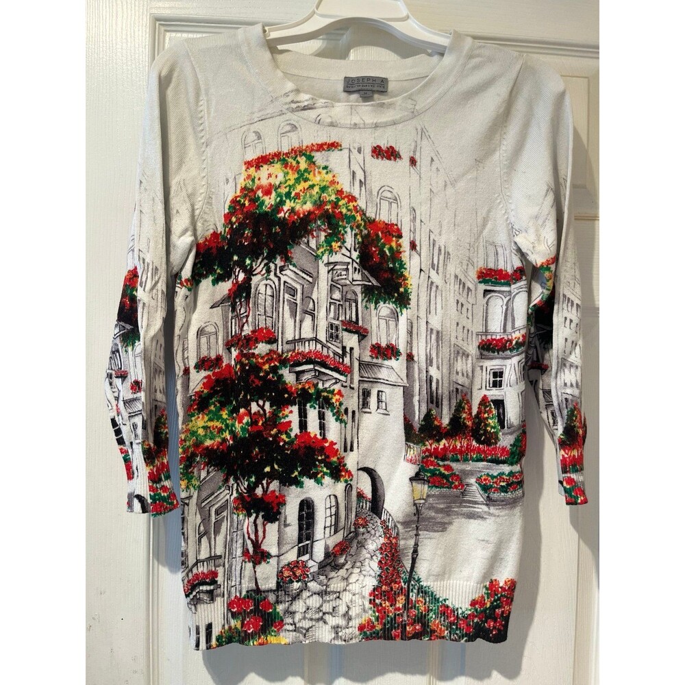 Joseph A Women's White Sweater European Architecture Designs Floral Size Med
